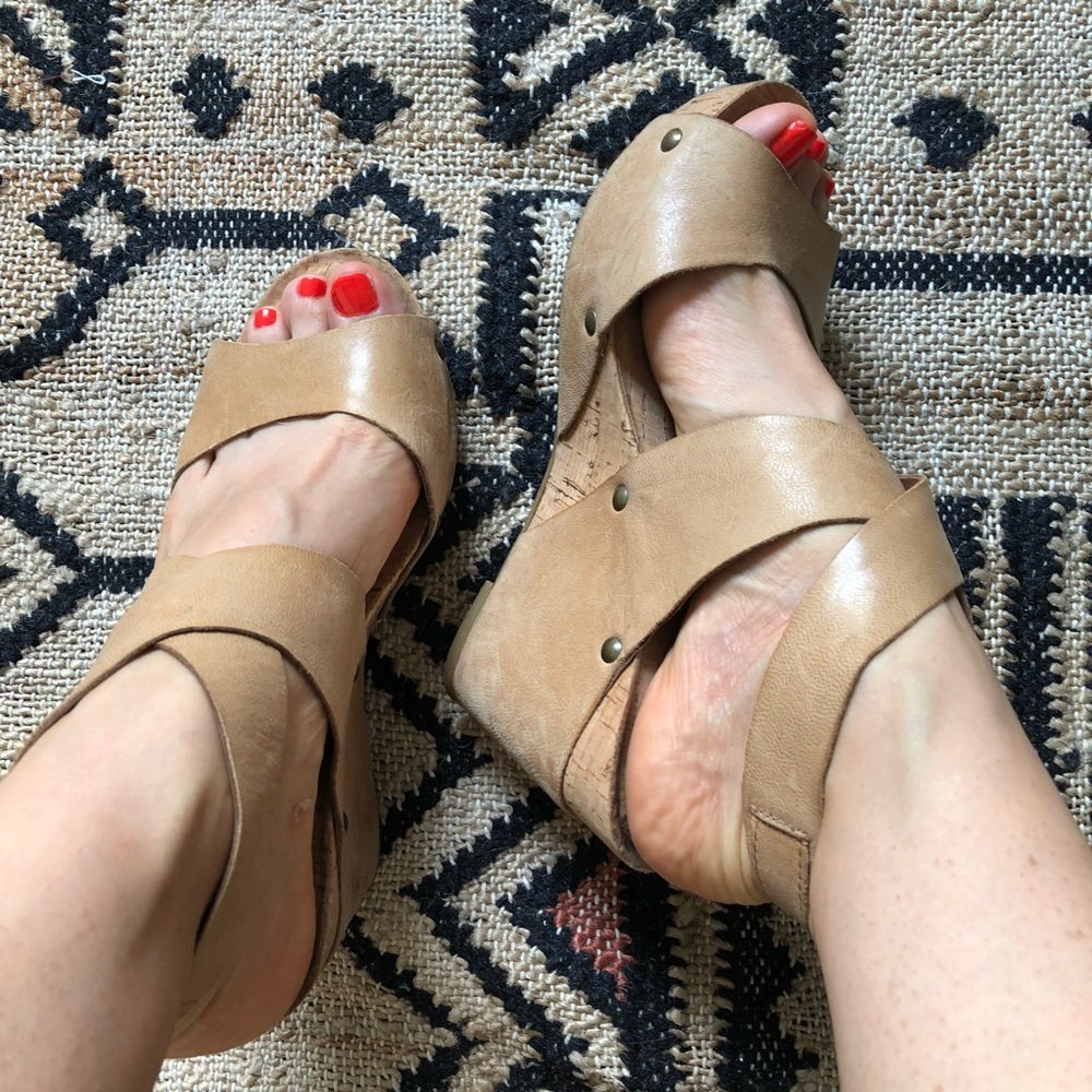 Leather Wrap Sandals with Cork Wedge